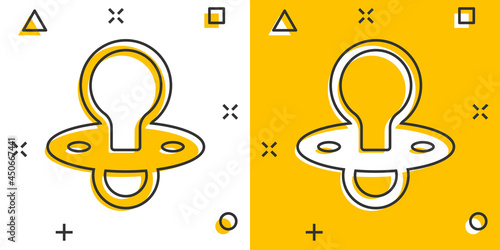 Vector cartoon baby pacifier icon in comic style. Child toy nipple sign illustration pictogram. Pacifier business splash effect concept.