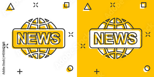 Vector cartoon globe news icon in comic style. World news sign illustration pictogram. Newsletter business splash effect concept.