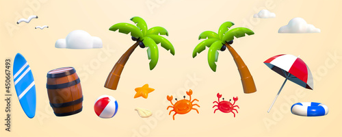3d summer beach objects