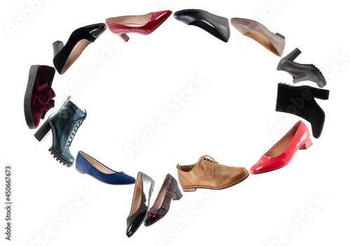 Conversations sign from shoes. Speech symbol made from women's shoes. photo