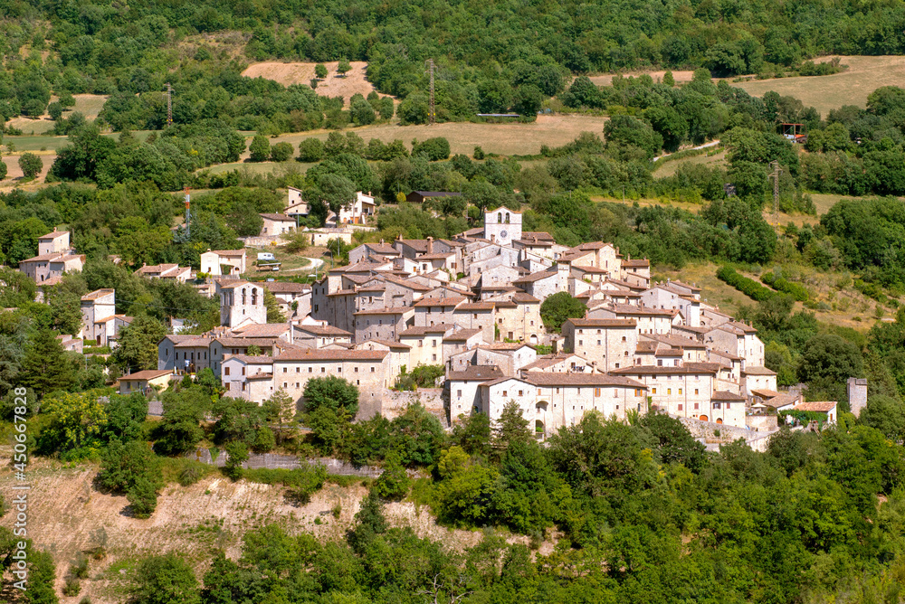 View of the of Vallo di Nera, Umbria, Italy, August 3 2021 