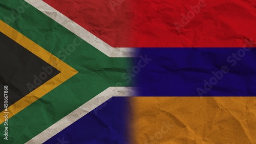 Armenia and South Africa Flags Together, Crumpled Paper Effect Background 3D Illustration