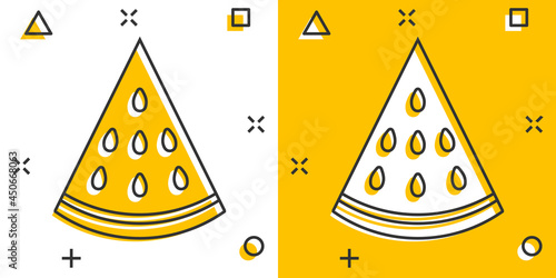 Vector cartoon watermelon fruit icon in comic style. Ripe berry sign illustration pictogram. Watermelon business splash effect concept.