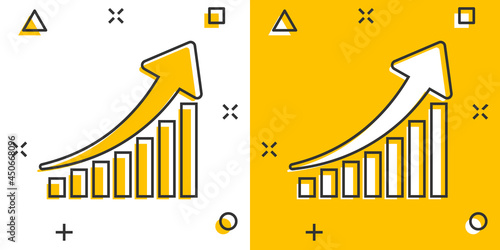 Vector cartoon growth chart icon in comic style. Grow diagram sign illustration pictogram. Increase arrow business splash effect concept.