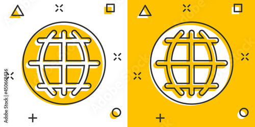 Vector cartoon choose or change language icon in comic style. Globe world communication sign illustration pictogram. World business splash effect concept.