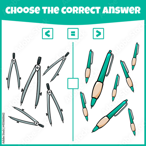 More less or equal. Compare the number. Counting game. Educational mathematical game. Math game for kids.