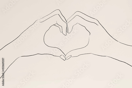 Heart hand gesture vector line drawing