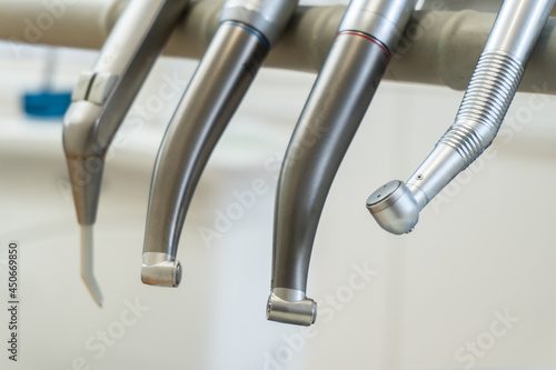 Dental drills in dentists office. Dentistry, dental care,healthy teeth concept