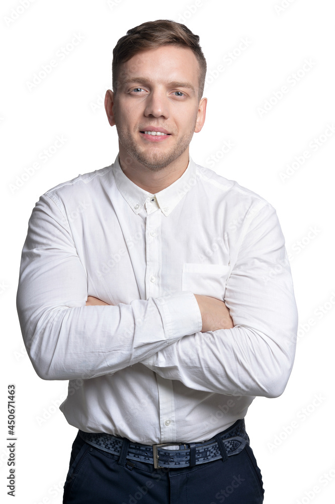Portrait of handsome young man wearing white shirt Portrait of handsome young man wearing white shirt