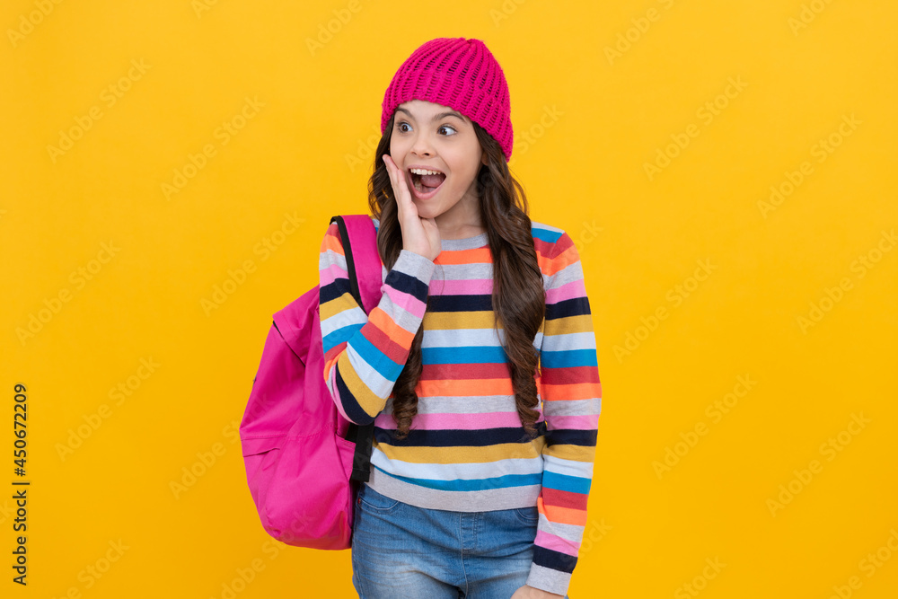 surprised hipster teen girl with backpack going to school, surprise surprised hipster teen girl with backpack going to school, surprise