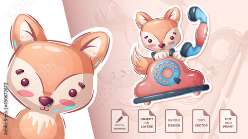 Fox call phone - cute sticker