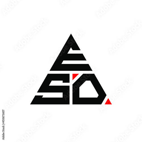 ESO triangle letter logo design with triangle shape. ESO triangle logo design monogram. ESO triangle vector logo template with red color. ESO triangular logo Simple, Elegant, and Luxurious Logo. ESO 