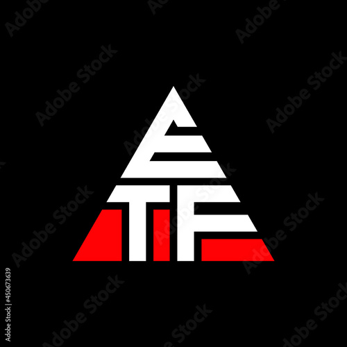 ETF triangle letter logo design with triangle shape. ETF triangle logo design monogram. ETF triangle vector logo template with red color. ETF triangular logo Simple, Elegant, and Luxurious Logo. ETF 
