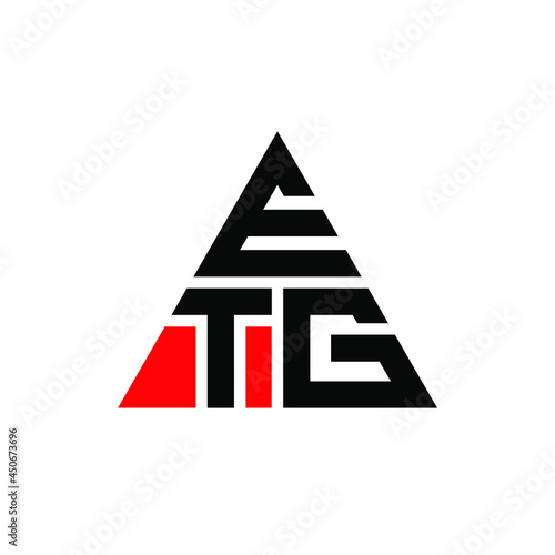 ETG triangle letter logo design with triangle shape. ETG triangle logo design monogram. ETG triangle vector logo template with red color. ETG triangular logo Simple, Elegant, and Luxurious Logo. ETG 