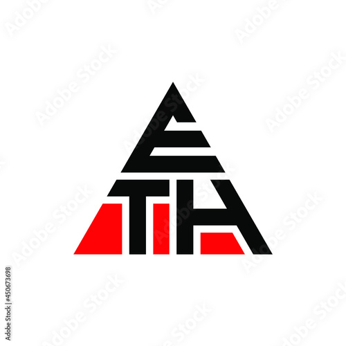 ETH triangle letter logo design with triangle shape. ETH triangle logo design monogram. ETH triangle vector logo template with red color. ETH triangular logo Simple, Elegant, and Luxurious Logo. ETH  