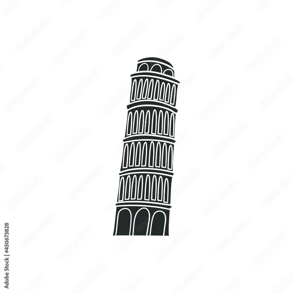 Pisa Tower Icon Silhouette Illustration. Italy Architecture Vector Graphic Pictogram Symbol Clip Art. Doodle Sketch Black Sign.