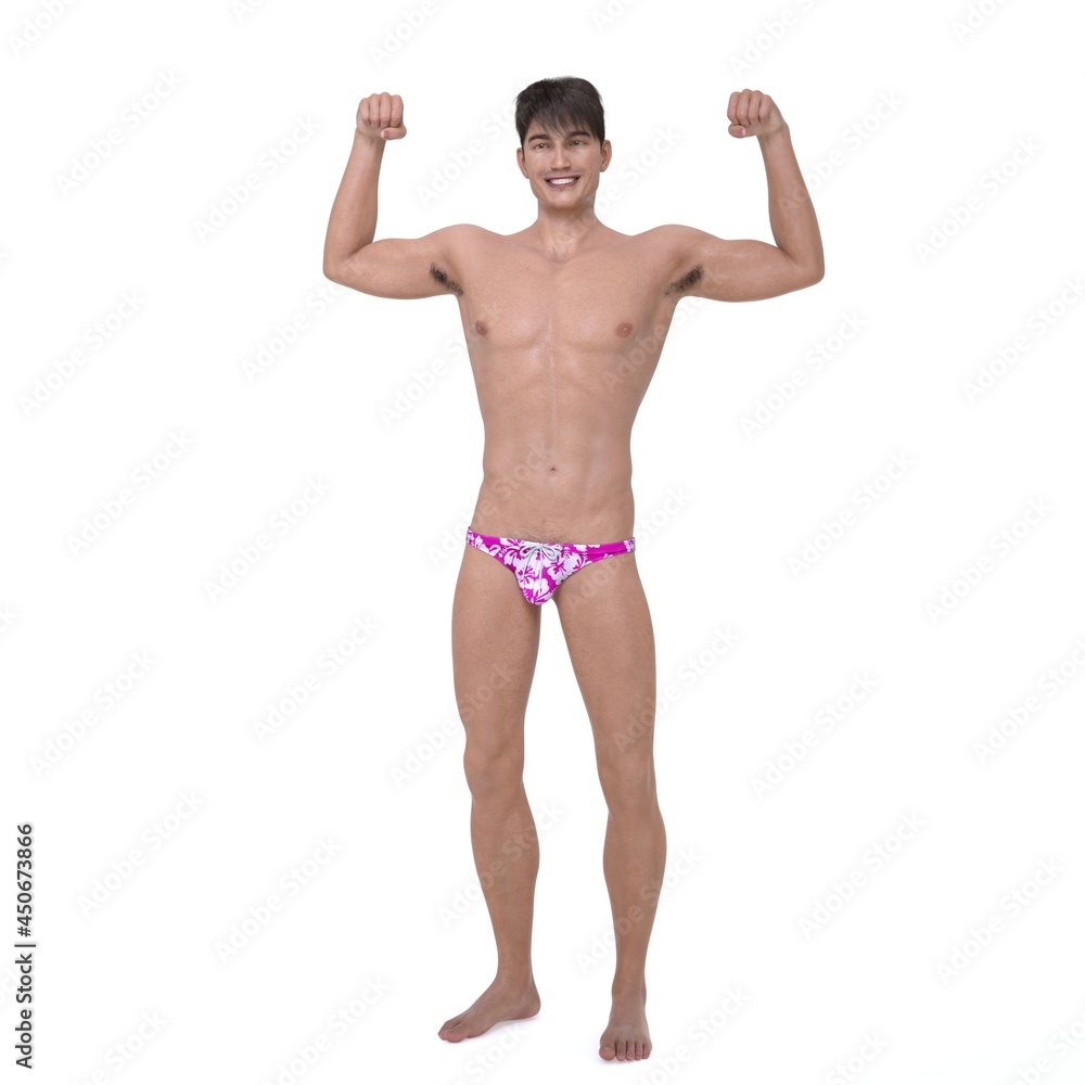 3D Render : a smiling guy with summer styles bikini ,isolated 3D Render : a smiling guy with summer styles bikini ,isolated