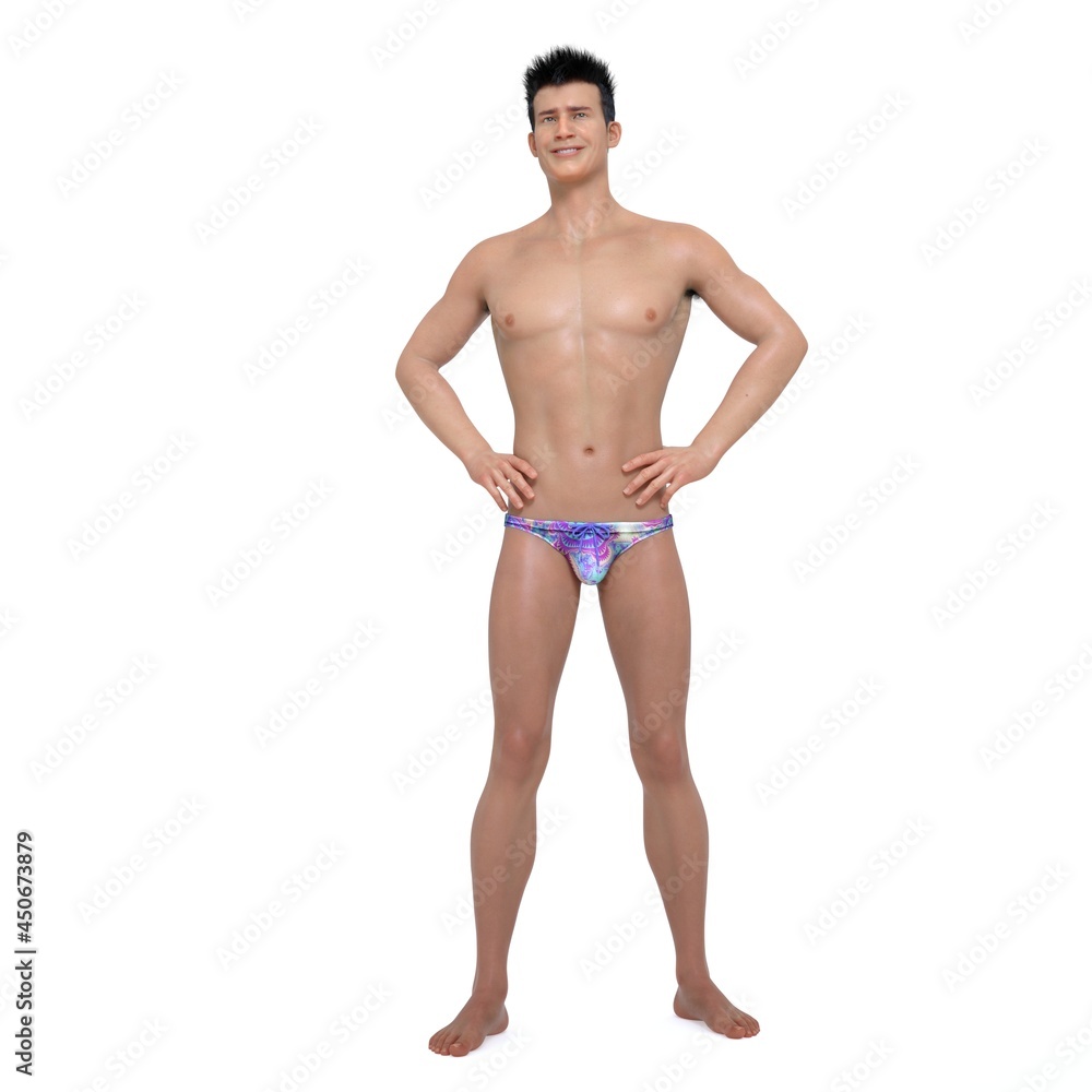3D Render : a smiling guy with summer styles bikini ,isolated 3D Render : a smiling guy with summer styles bikini ,isolated