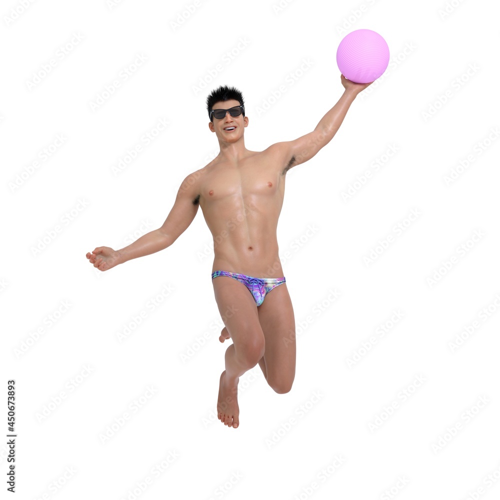 3D Render : a smiling guy with summer styles bikini ,isolated 3D Render : a smiling guy with summer styles bikini ,isolated