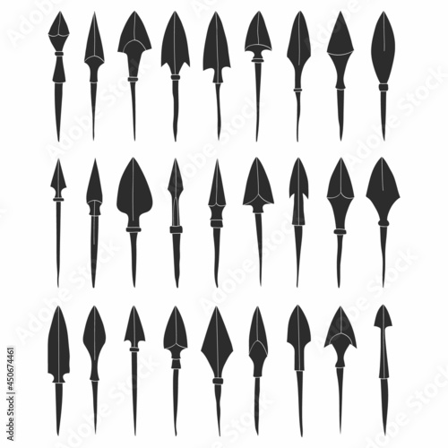 vector monochrome icon set with ancient Arrowheads for your project