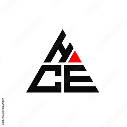 HCE triangle letter logo design with triangle shape. HCE triangle logo design monogram. HCE triangle vector logo template with red color. HCE triangular logo Simple, Elegant, and Luxurious Logo. HCE  photo
