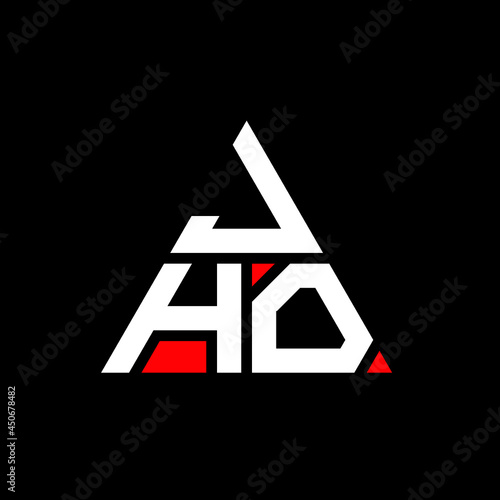 JHO triangle letter logo design with triangle shape. JHO triangle logo design monogram. JHO triangle vector logo template with red color. JHO triangular logo Simple, Elegant, and Luxurious Logo. JHO 