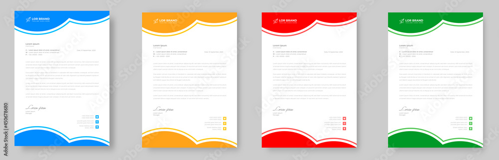 Fototapeta premium corporate modern letterhead design template with yellow, blue, green and red color. creative modern letter head design template for your project. letterhead, letter head, Business letterhead design.