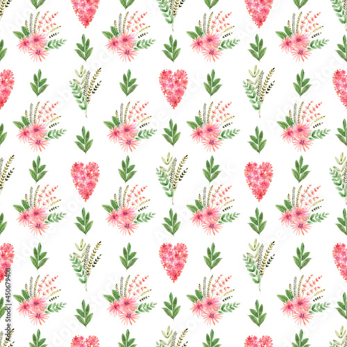 Watercolor seamless pattern with various decorative flowers and leaves © Ellivelli