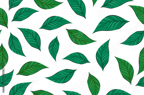 Seamless pattern of green leaves, color, vector