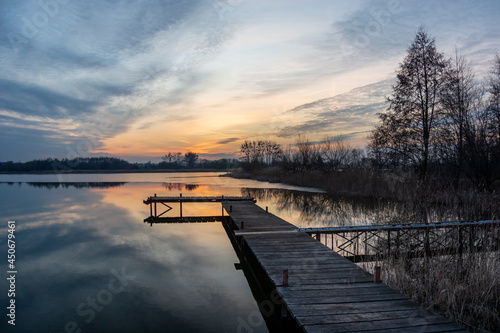 Wallpaper Mural Beautiful sunset and clouds over the lake with pier Torontodigital.ca
