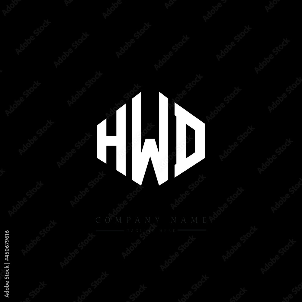 HWD letter logo design with polygon shape. HWD polygon logo monogram. HWD cube logo design. HWD hexagon vector logo template white and black colors. HWD monogram, HWD business and real estate logo. 