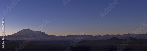 Mount Elbrus. Snow-capped mountain peaks of Gemini. The North Caucasus. Panoramic mountain views.