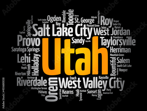 List of cities in Utah USA state, word cloud concept background