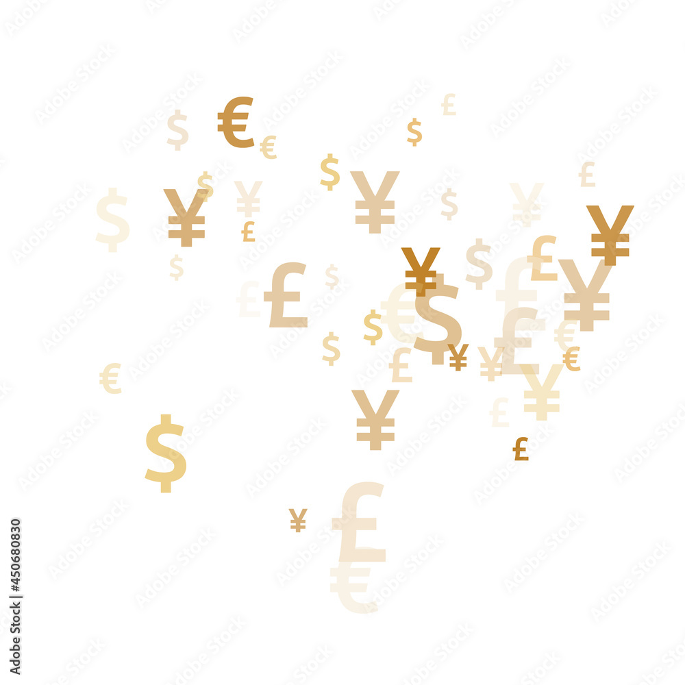 Euro dollar pound yen gold icons flying money vector design. Business backdrop. Currency pictograms Euro dollar pound yen gold icons flying money vector design. Business backdrop. Currency pictograms