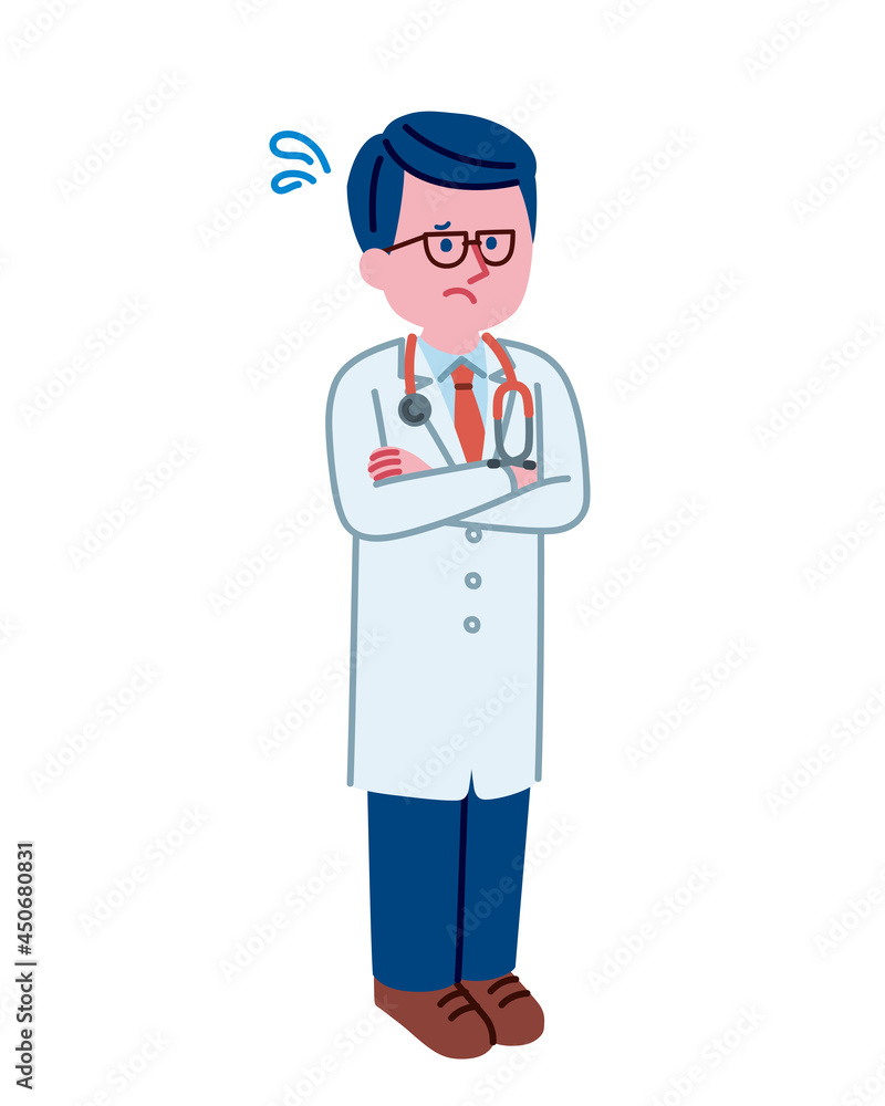 困っている医者(男性)の全身イラスト 困っている医者(男性)の全身イラスト