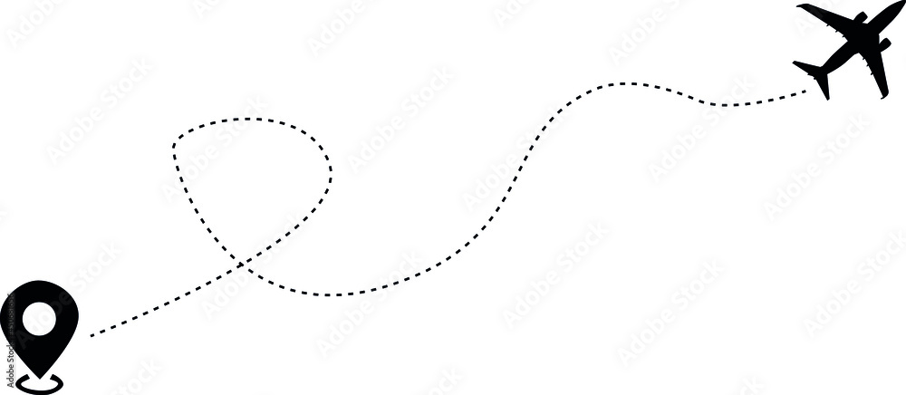 vector icon. Plane route. Flat path. Airplanes, travel, map pins, location pins. Aircraft tracking. vector icon. Plane route. Flat path. Airplanes, travel, map pins, location pins. Aircraft tracking.