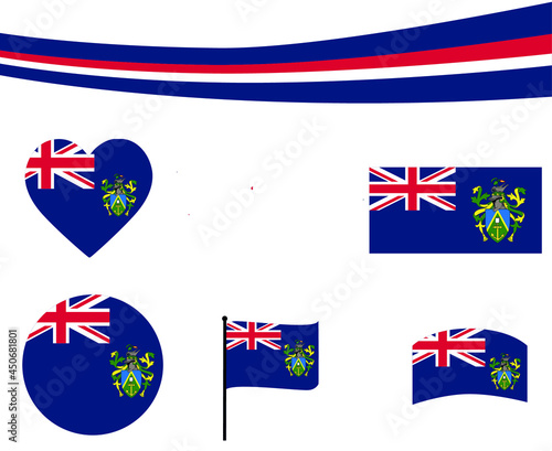 Pitcairn Islands Flag Map Ribbon And Heart Icons Vector Illustration Abstract National Emblem Design Elements collection