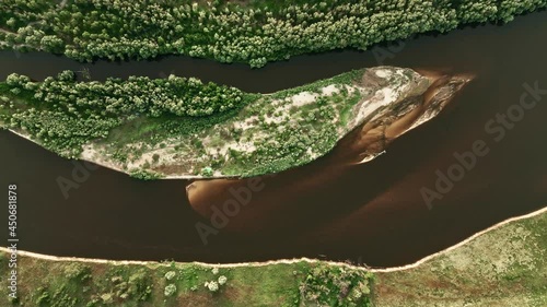 Top view of the river bed, the journey of the wild nature, river rafting, beautiful background.