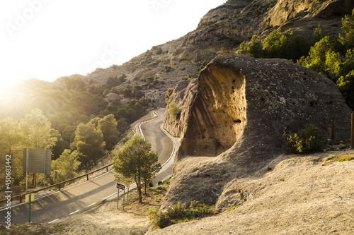 Hollowed out boulder, tafoni, tafone limestone rock formation at Natural park of Ardales