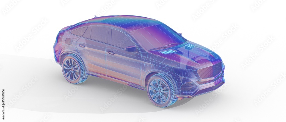 Wireframe rendering of autonomous electric car Wireframe rendering of autonomous electric car
