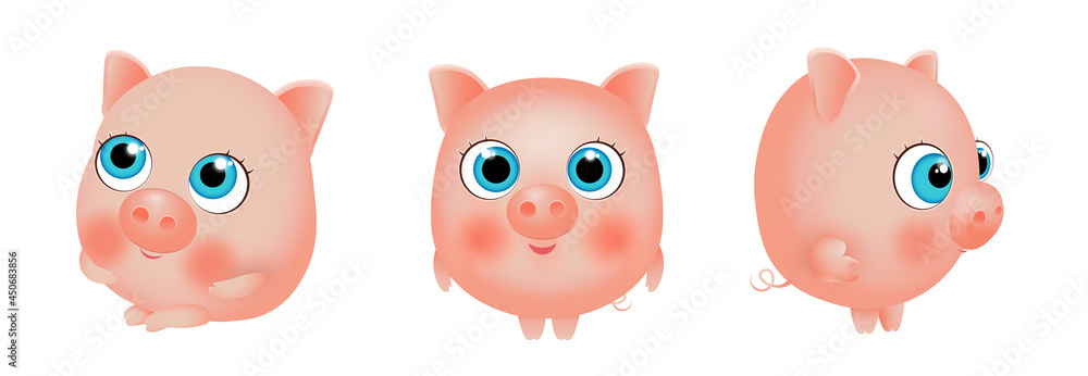 Vector illustration eps 10 set cute pink pig. Vector illustration eps 10 set cute pink pig.