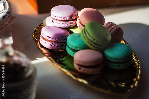 macaroons on wooden table