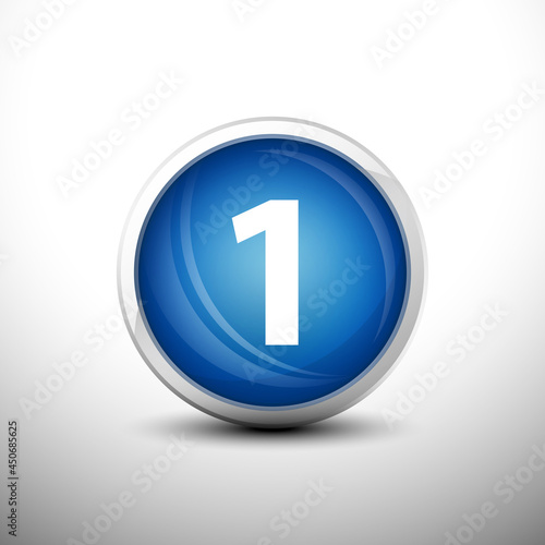 Number 1 in 3D Shiny Blue Keys for web Icons, Education Icons and Number Icons. Vector Illustration