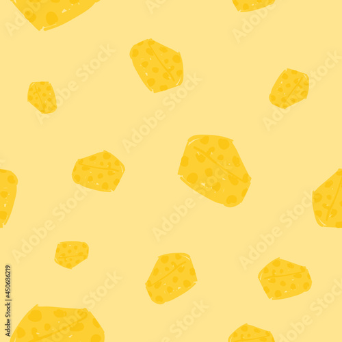 Cheese hand drawn vector pattern background. Seamless piece of cheese pattern