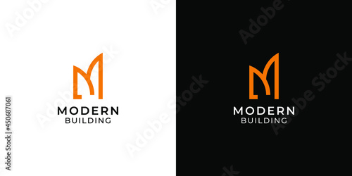 The M logo is in the shape of a modern building that is perfect for your construction project logo