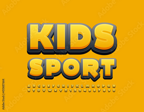 Vector bright sign Kids Sport. Playful modern Font. Funny creative set of Alphabet Letters and Numbers