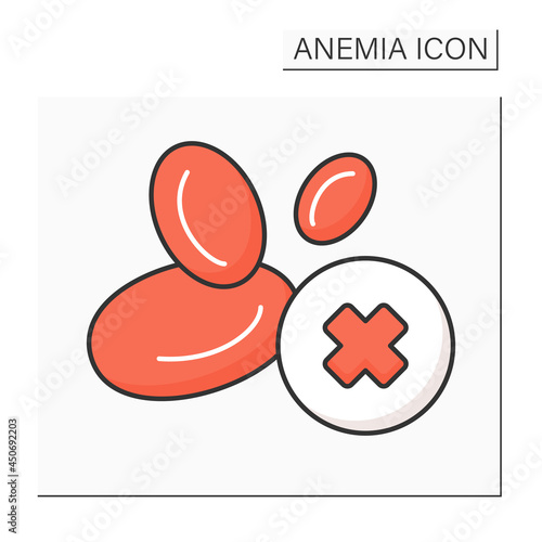 Anemia color icon. Disease symptoms. Low hemoglobin. Lack of red blood cell production. Health protection concept. Isolated vector illustration