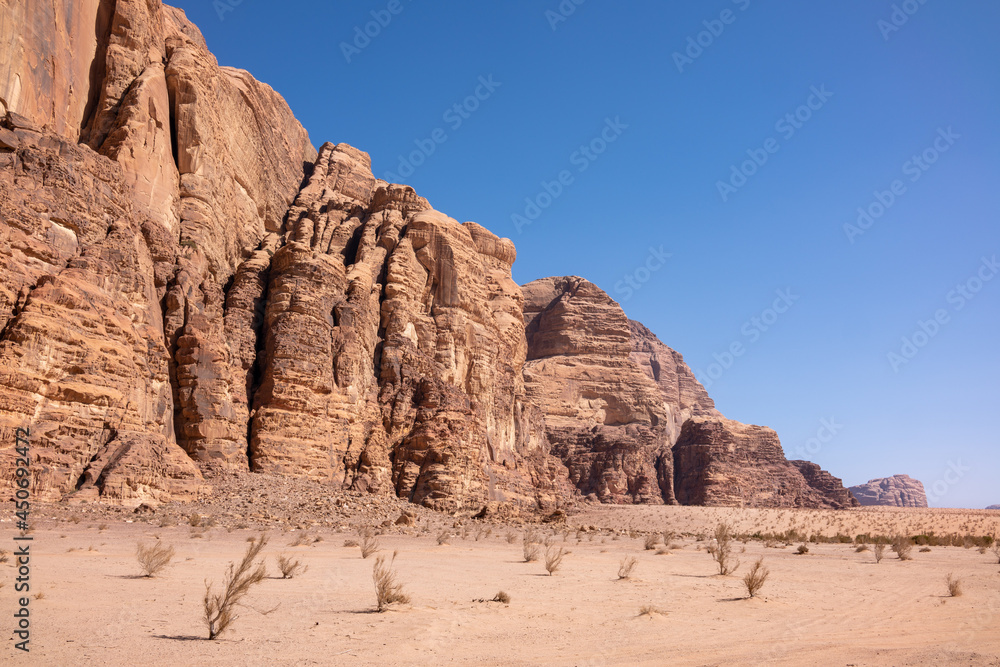 Fototapeta premium Landscape in Wadi Rum desert, Jordan. Mountain canyon