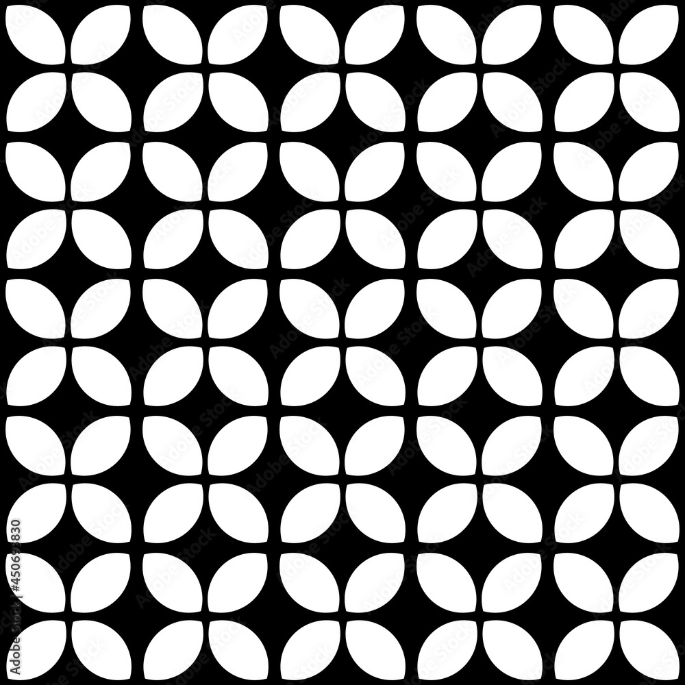 Naklejka premium fabric Abstract repeatable retro stars, petals background, pattern. Monochrome vector texture.