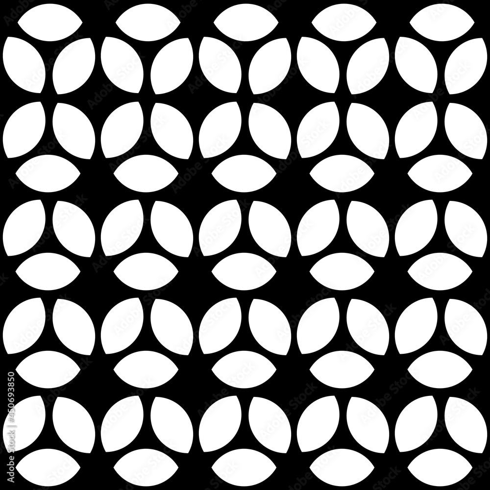 Naklejka premium fabric Abstract repeatable retro stars, petals background, pattern. Monochrome vector texture.